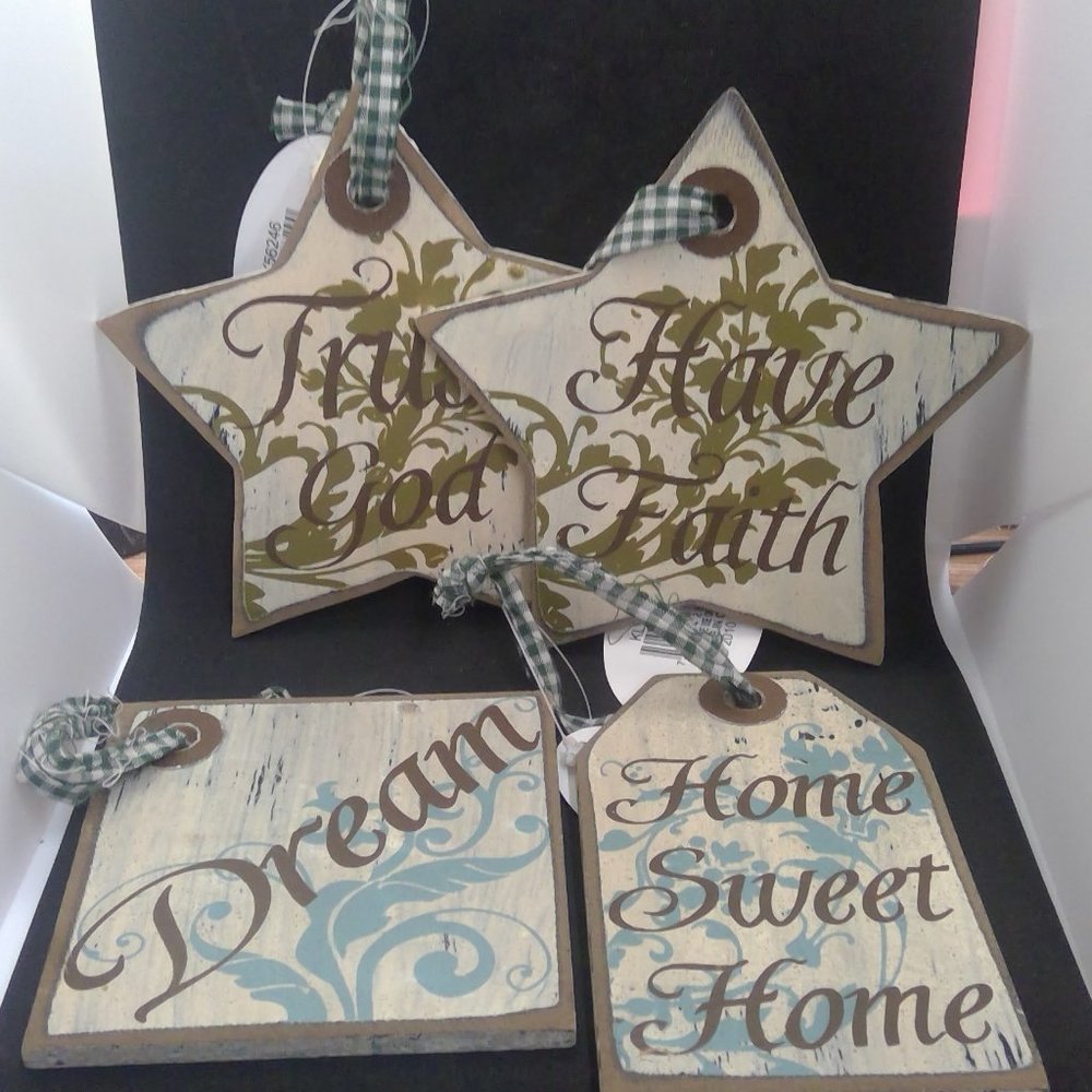 Inspirational Ornaments Wood New Set of 4